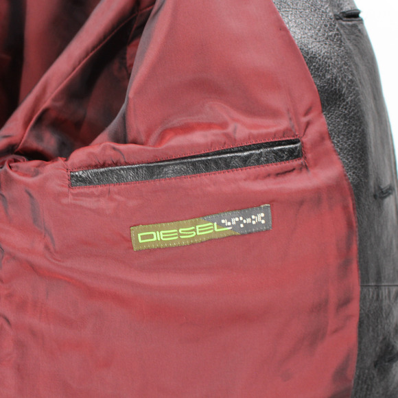 Diesel Leather Black Button Up Collared Overcoat 44 Moto Biker Jacket Blazer Y2K - Picture 5 of 6